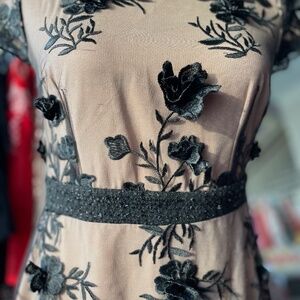 Black lace midi flare dress